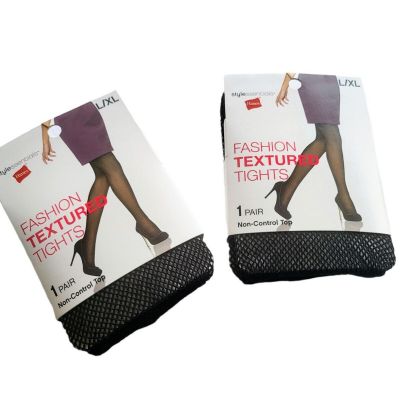 HANES Style Essentials Fashion Black Textured Tights  Size L/XL 2-Pairs